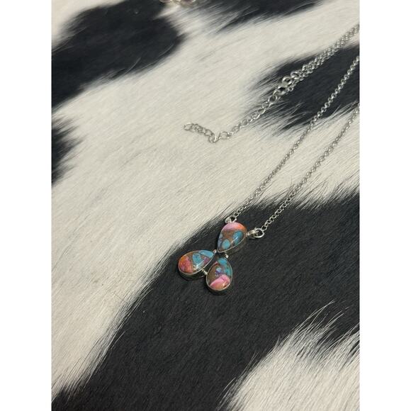 Native American Southwest Sterling Silver 3 Stone Purple Ice Dahlia Bar Necklace - Picture 8 of 11